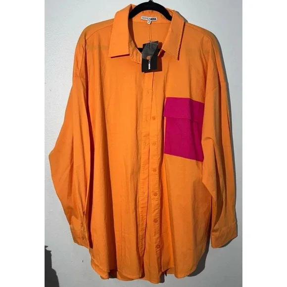 Fashion Nova Chelsea Oversized Poplin Shirt - Orange/combo - Picture 4 of 5